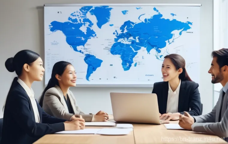 번역사가 될 수 있는 최단 루트 - **A modern and efficient translator at work.**
    Detailed prompt: "A confident female translator, ...