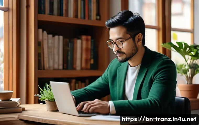 번역사 직업 만족도를 높이는 방법 - **Prompt:** A focused professional translator, a person in their late 30s, with a warm, content expr...