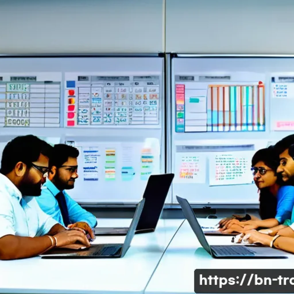 번역 프로젝트 관리 방법 - A professional project management office scene focused on a diverse team of Bengali translators and ...