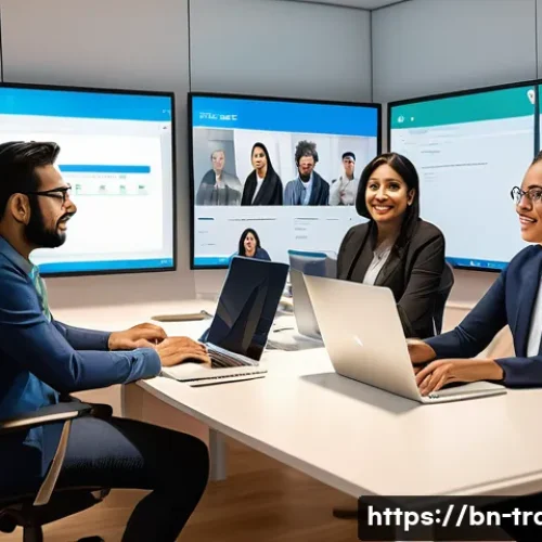 번역사와 클라이언트 사이의 분쟁 해결법 - A professional meeting scene between a Bengali translator and a client in a modern office, both wear...
