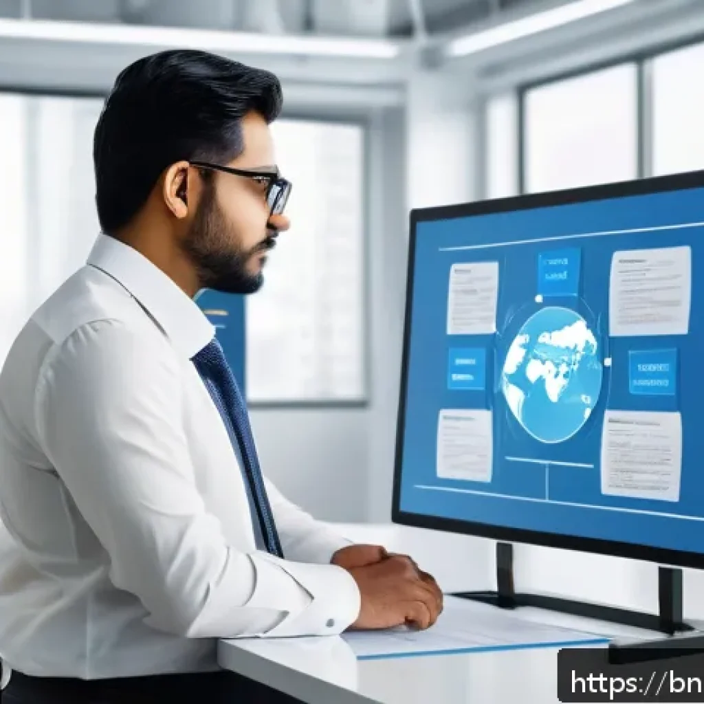 번역사가 알아야 할 인공지능 번역 기술 - A modern office setting where a professional Bengali translator is using advanced AI translation sof...