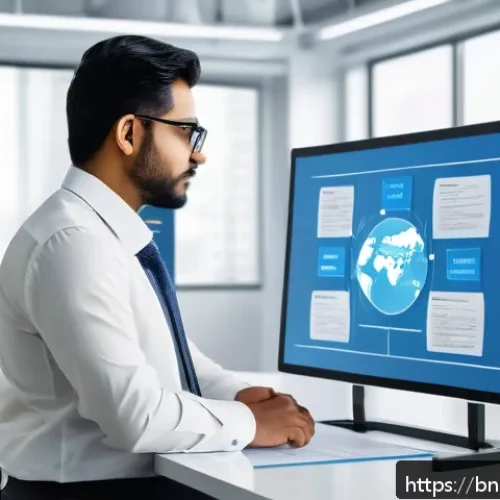 번역사가 알아야 할 인공지능 번역 기술 - A modern office setting where a professional Bengali translator is using advanced AI translation sof...
